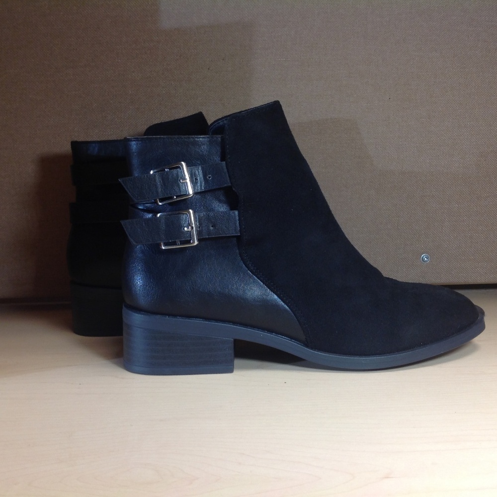 Faux Suede Buckle Ankle Boots Size 7.5